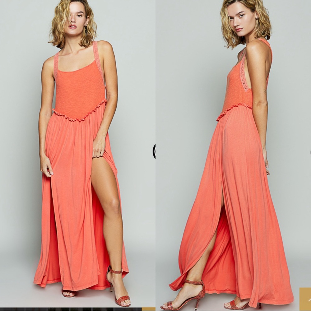 🩵#201 POL Vibrant Coral Maxi Dress